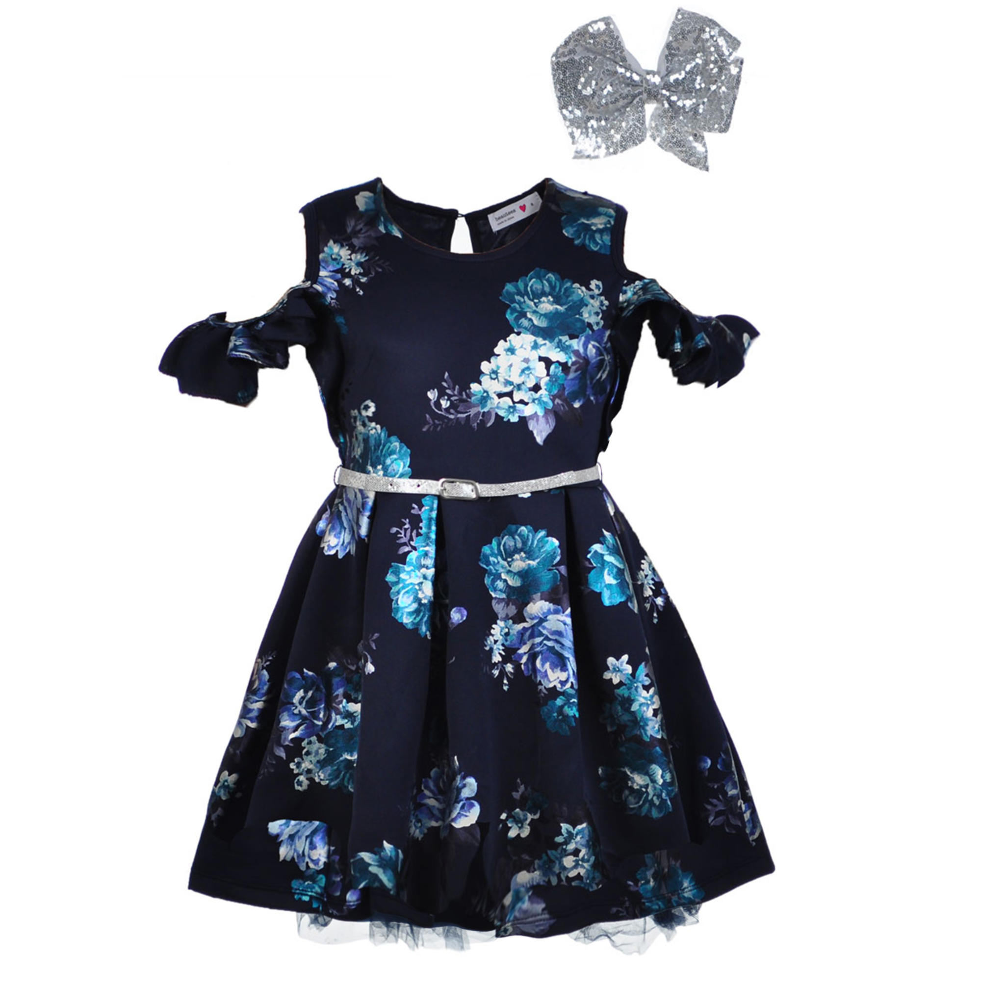 Vestido azul estampado cold shoulder