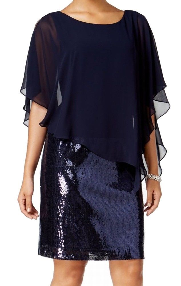 Vestido con capa de gasa y falda en lentejuelas