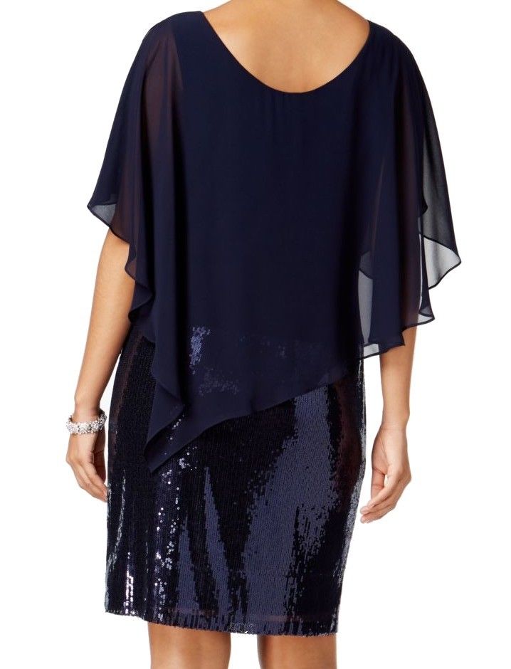 Vestido con capa de gasa y falda en lentejuelas