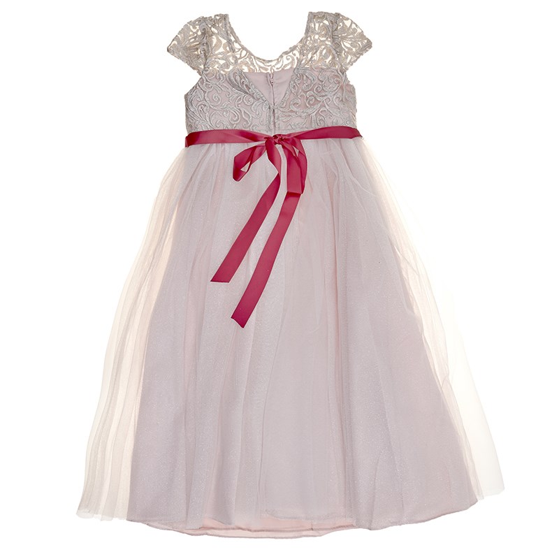 Vestido largo con top de encaje y falda en tul