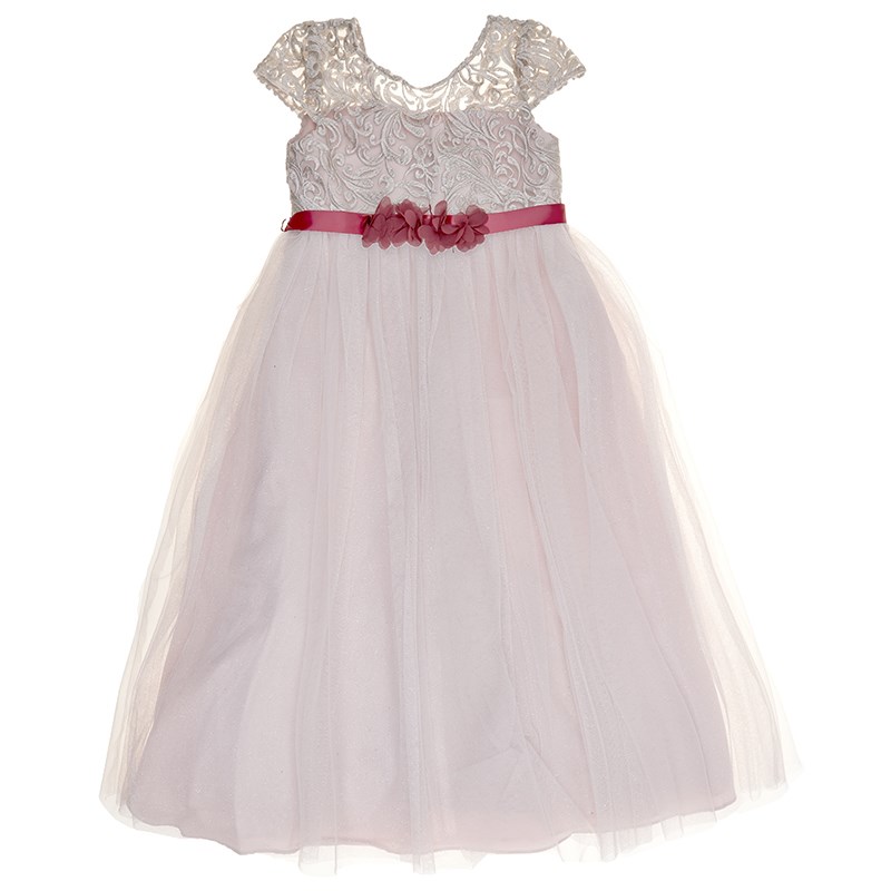 Vestido largo con top de encaje y falda en tul