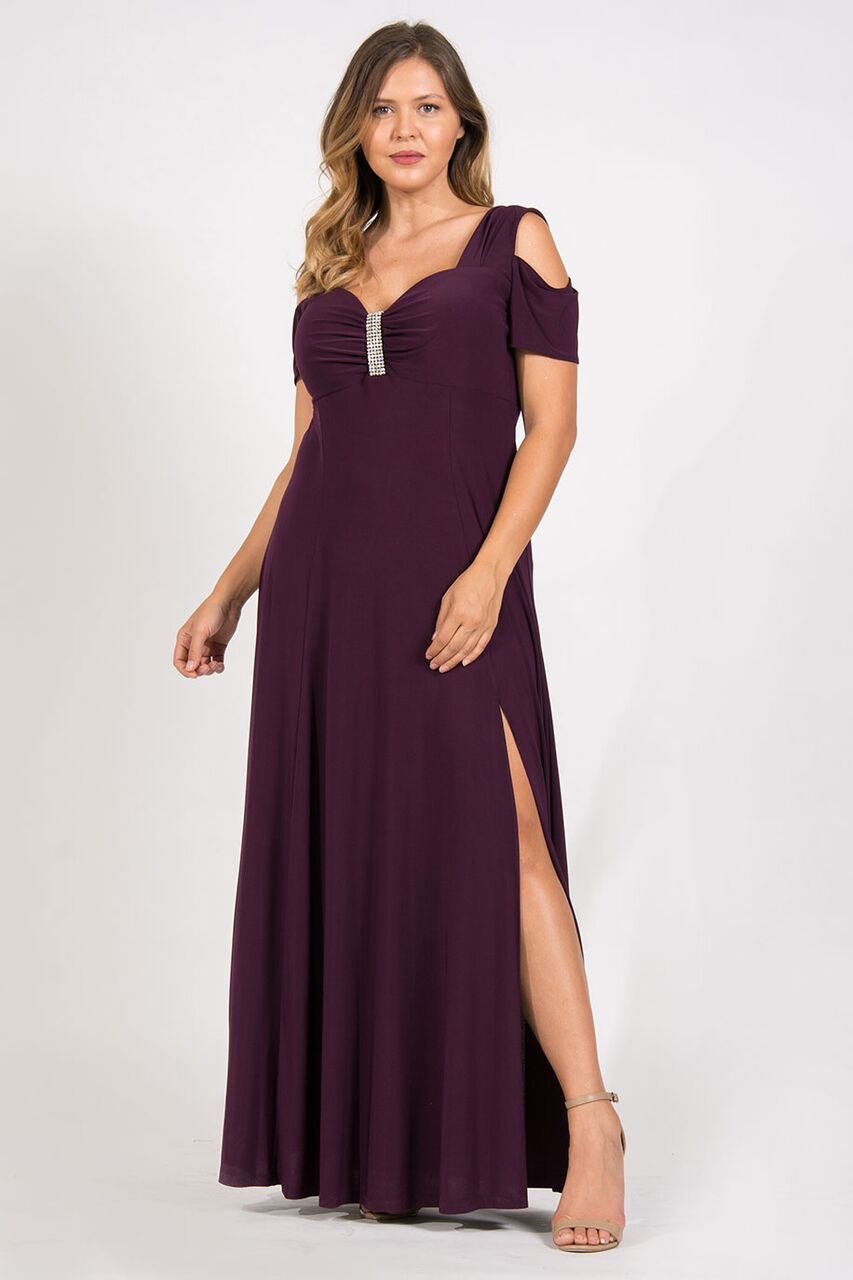 Vestido cold shoulder con strass en escote