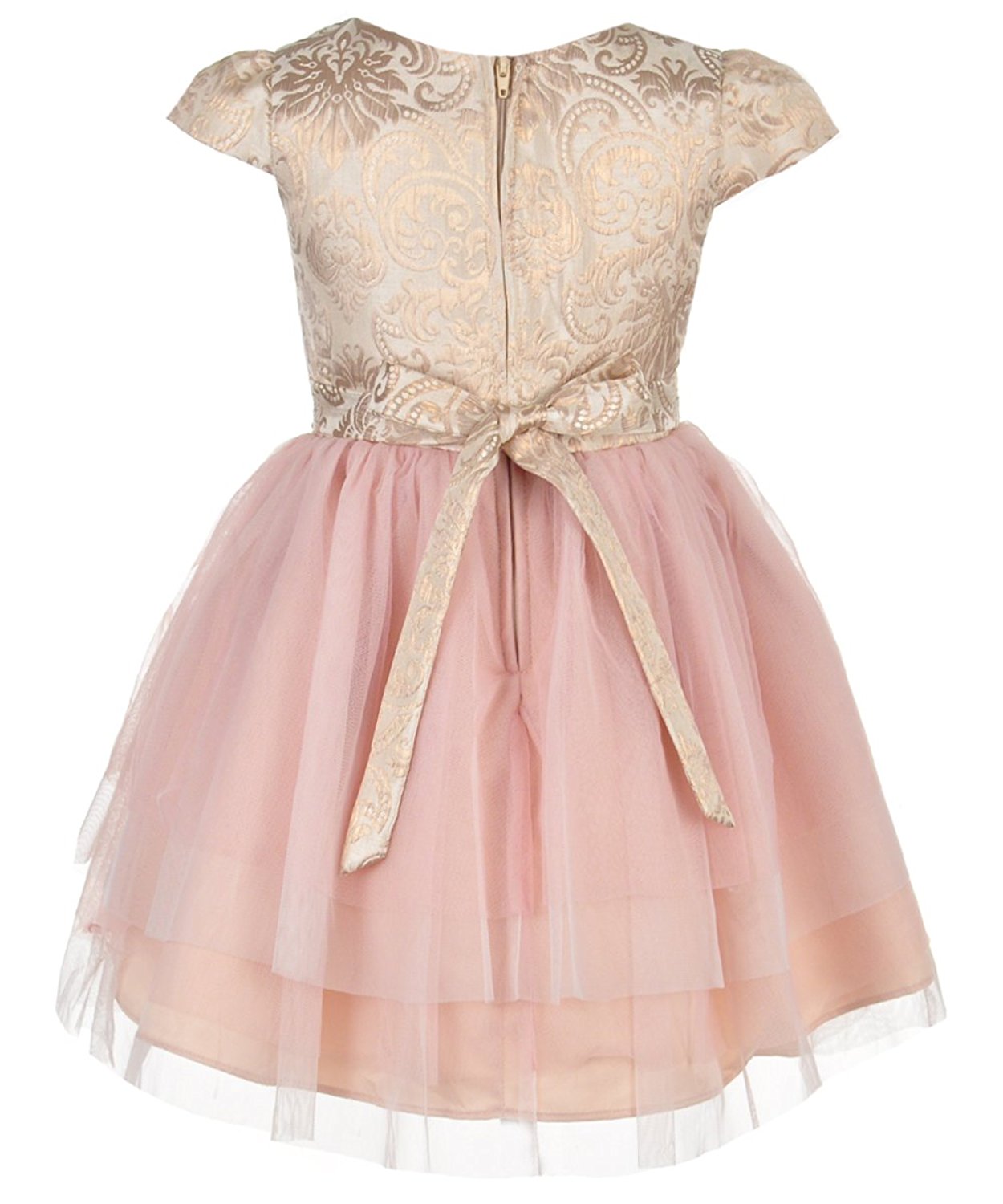Vestido con top dorado y falda en tul rosa