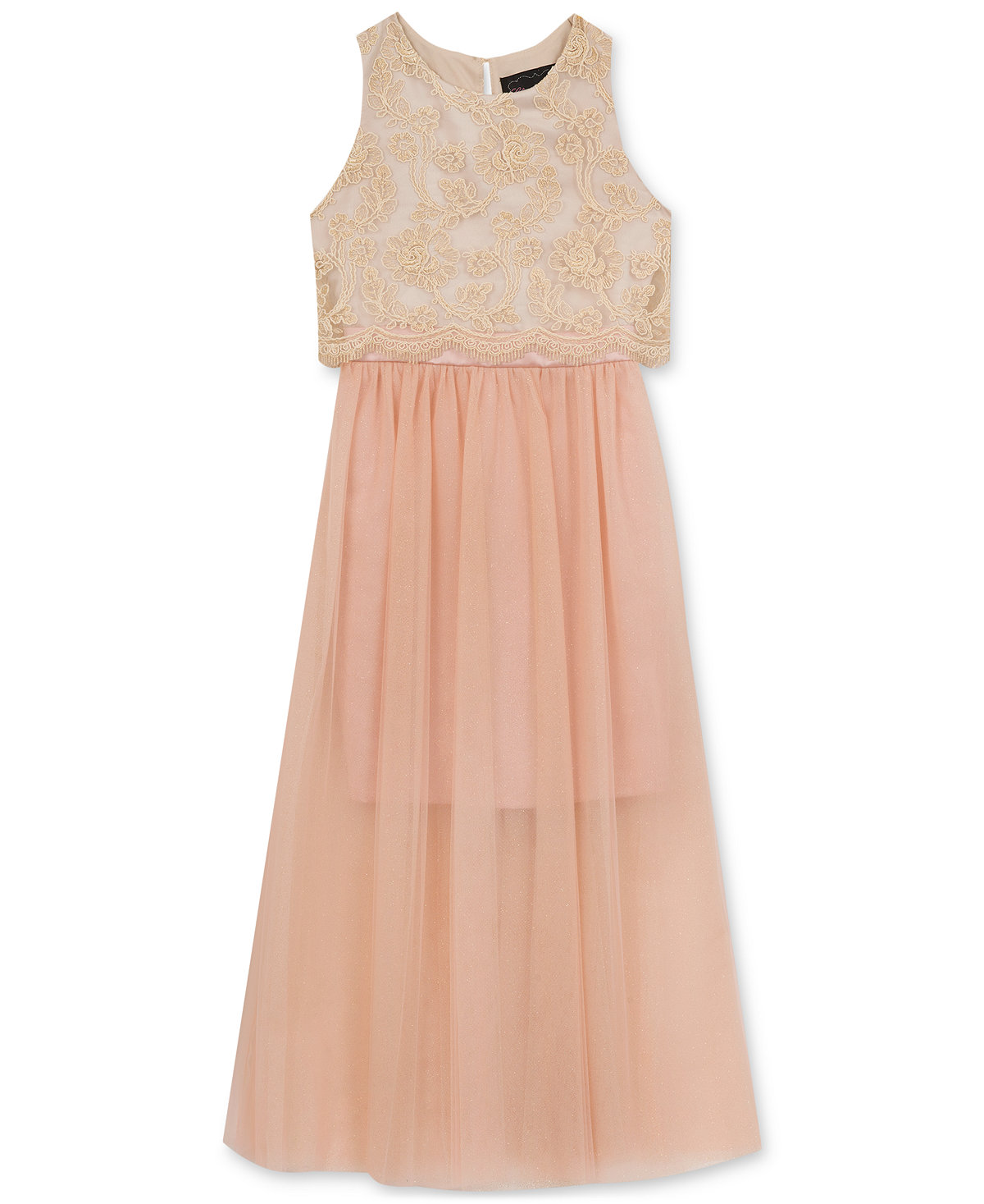 Vestido largo con top de encaje y falda en tul