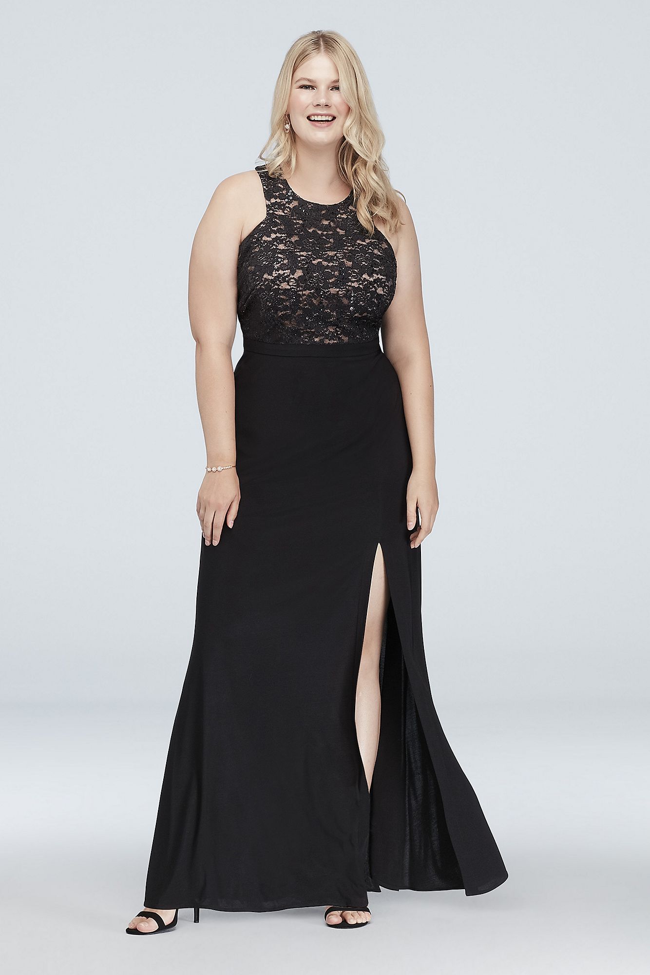Vestido con top de encaje y tajo