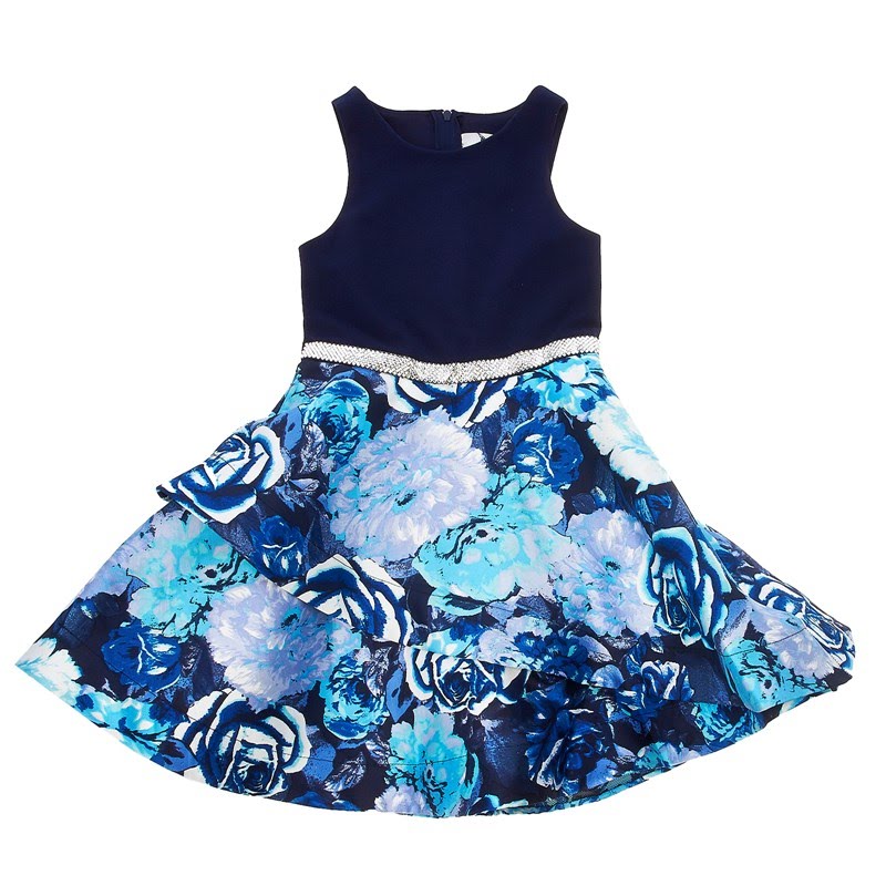 Vestido con falda estampada y strass en cintura