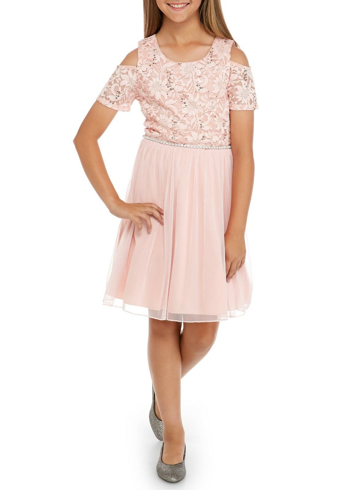 Vestido cold shoulder con top de encaje