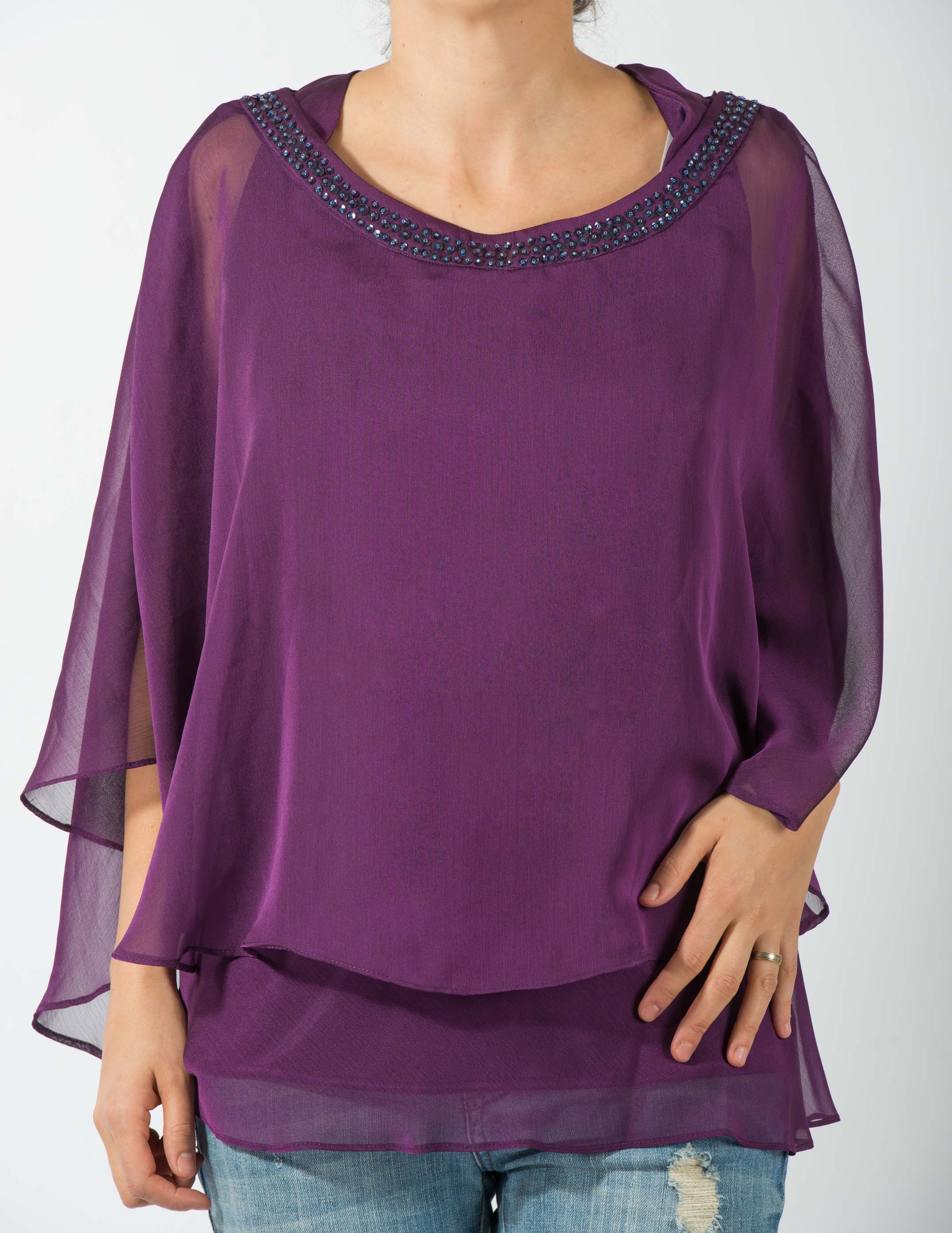 Musculosa de gasa con capita bordada