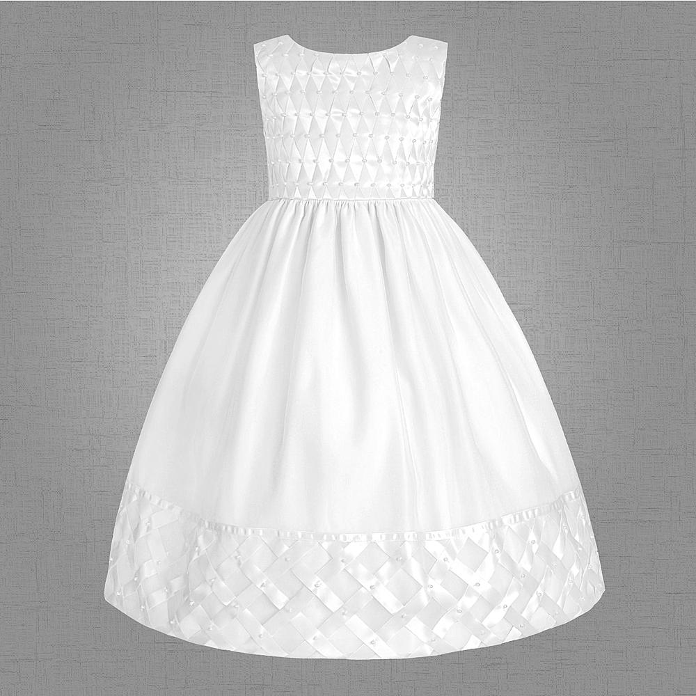 Vestido cremita de niña con perlitas en top y ruedo