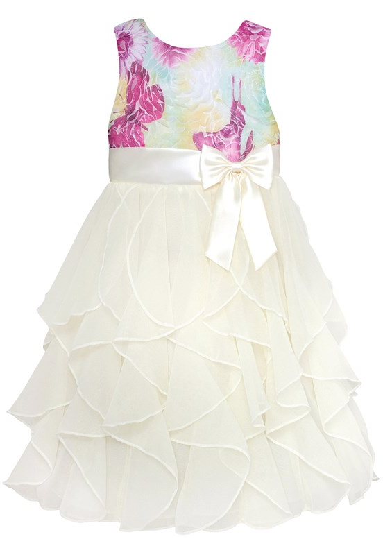 Vestido con flores en top y falda con volados