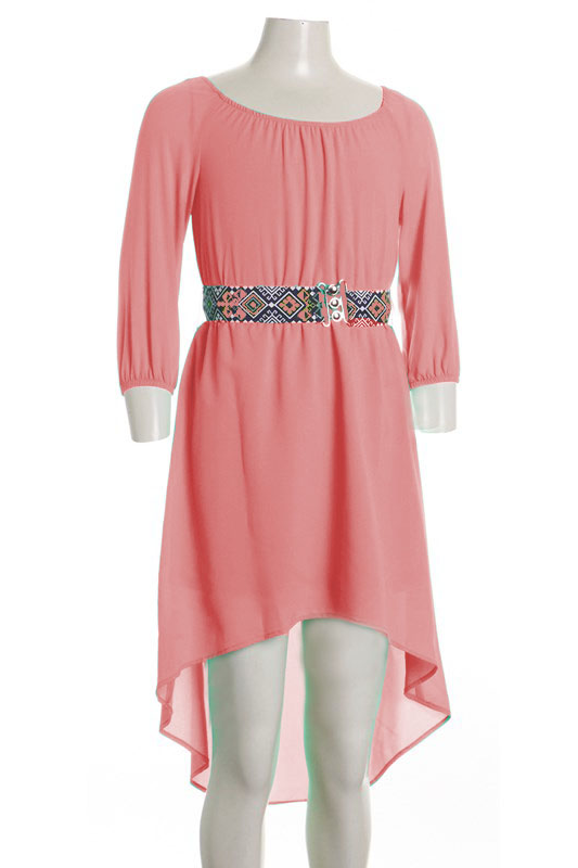 Vestido manga 3/4 con falda asimétrica