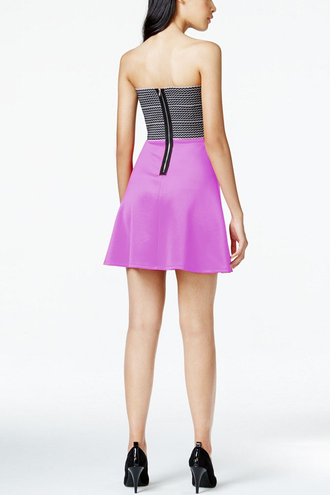 Vestido strapless con falda evasé