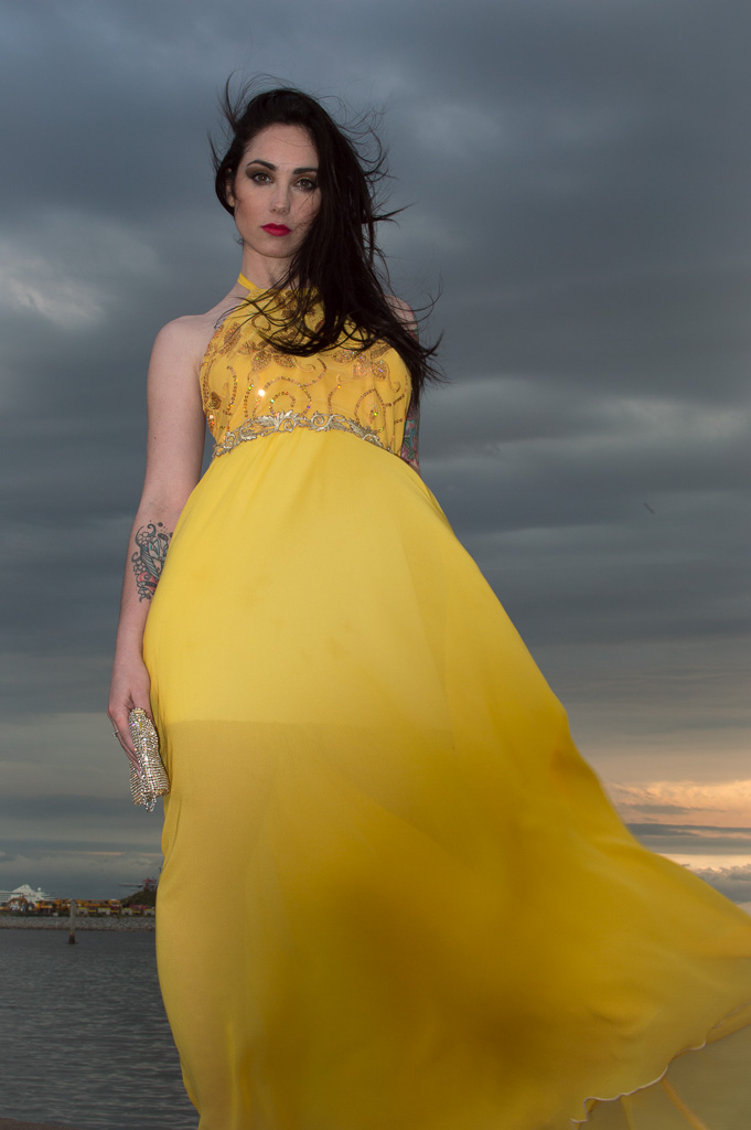 Vestido con cuello halter y top bordado