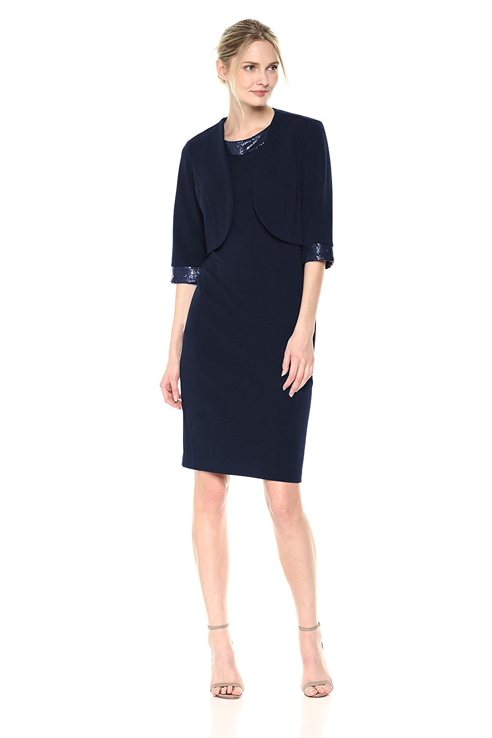 Conjunto de torera y vestido azul