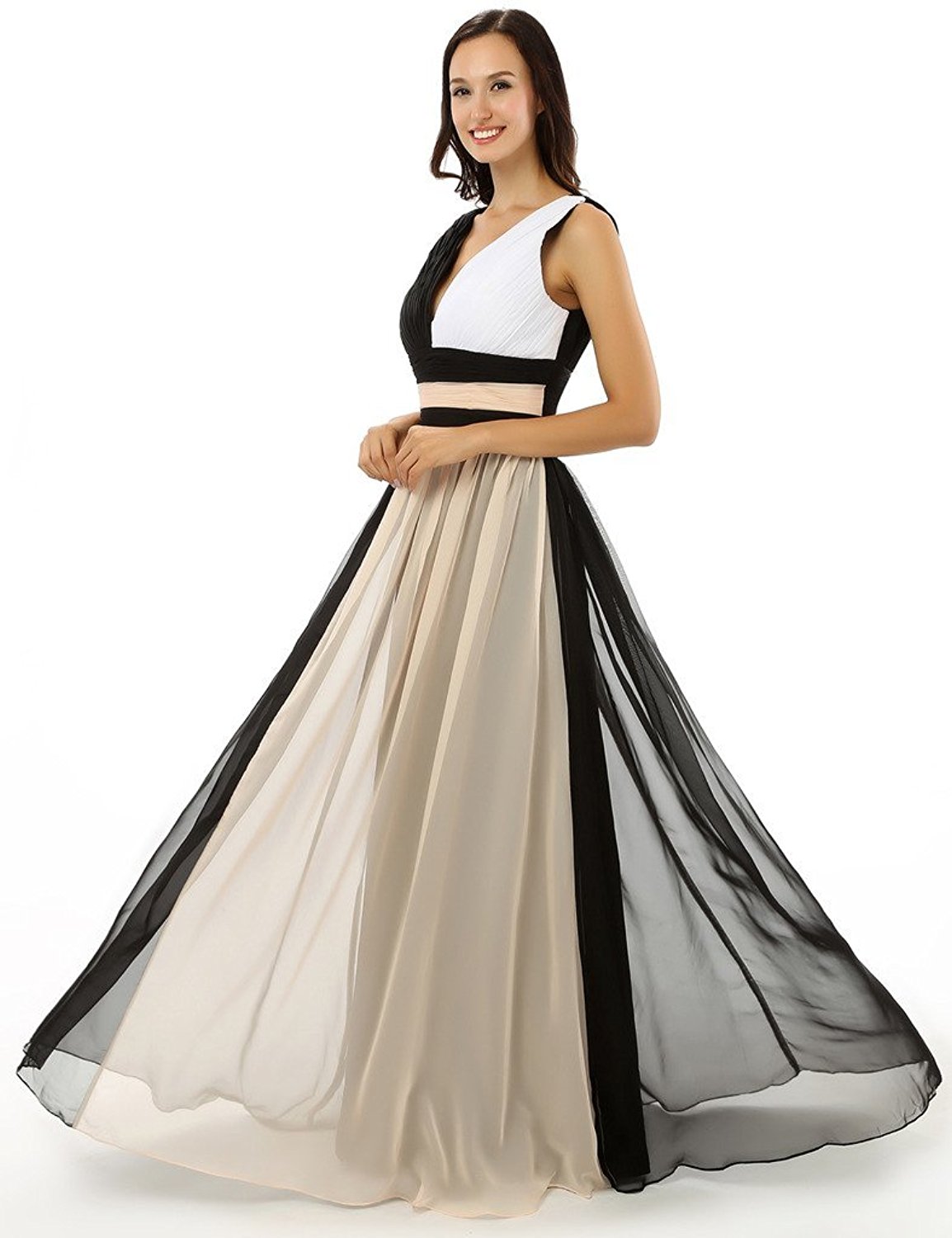Vestido en gasa de tres colores