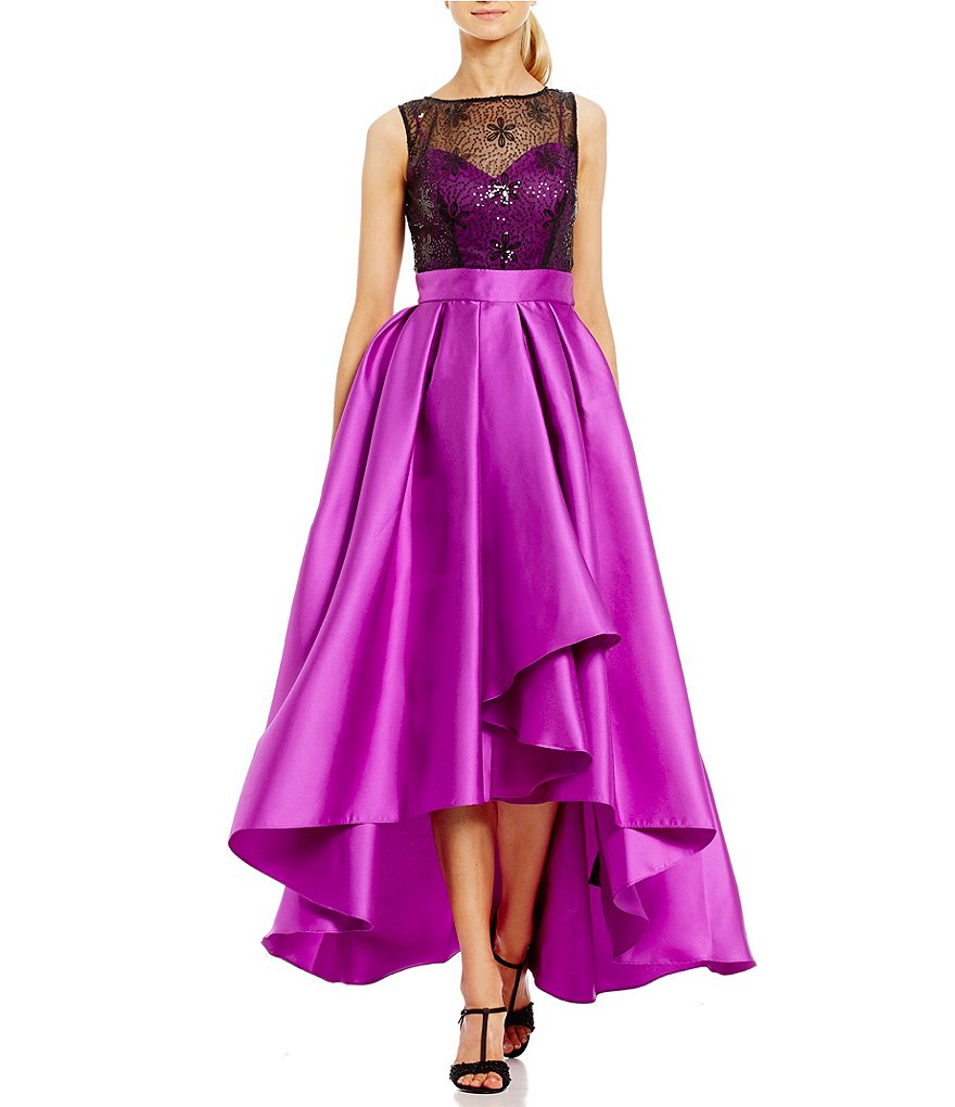 Vestido con top de encaje y falda en tafeta