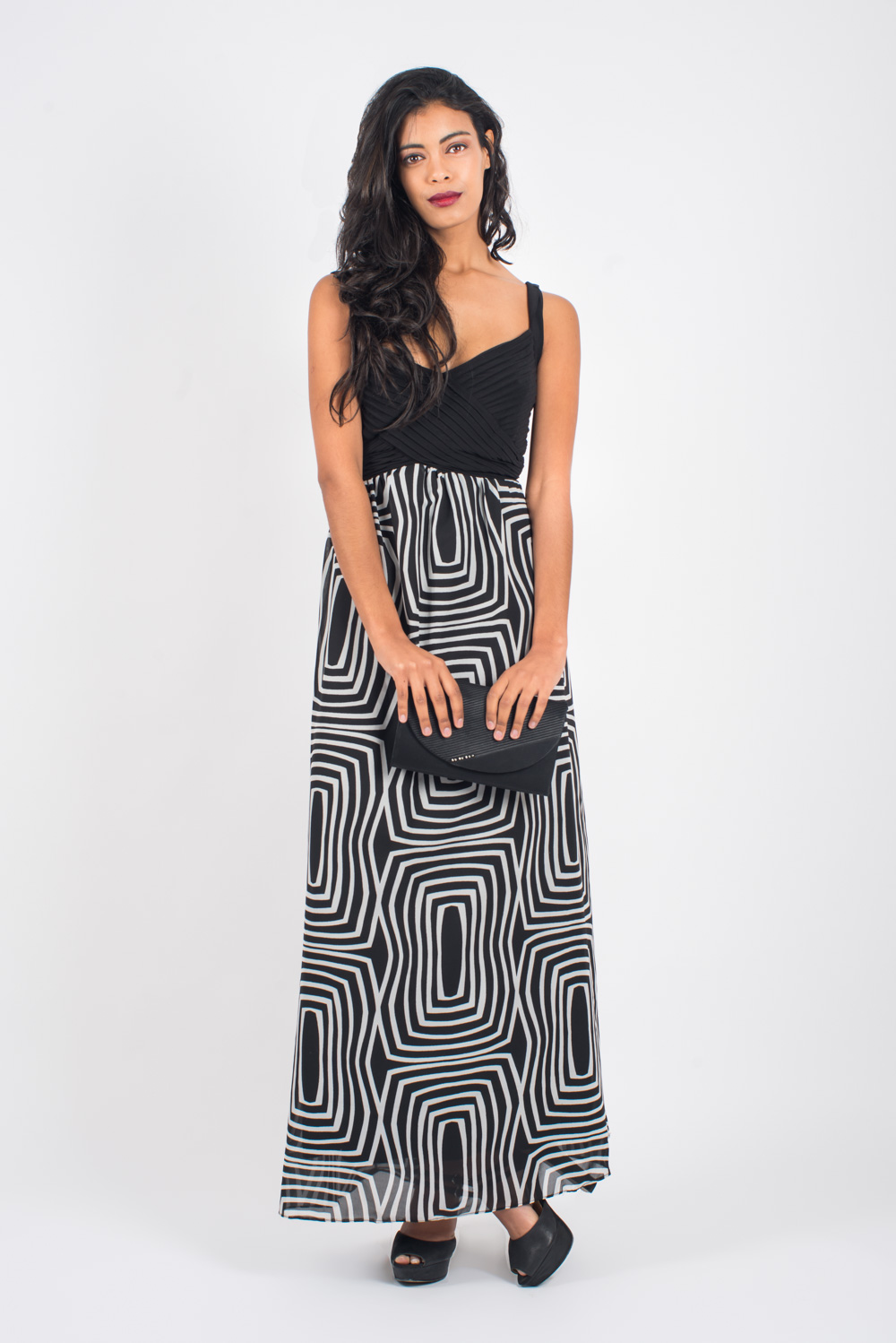 Vestido con falda en gasa estampada