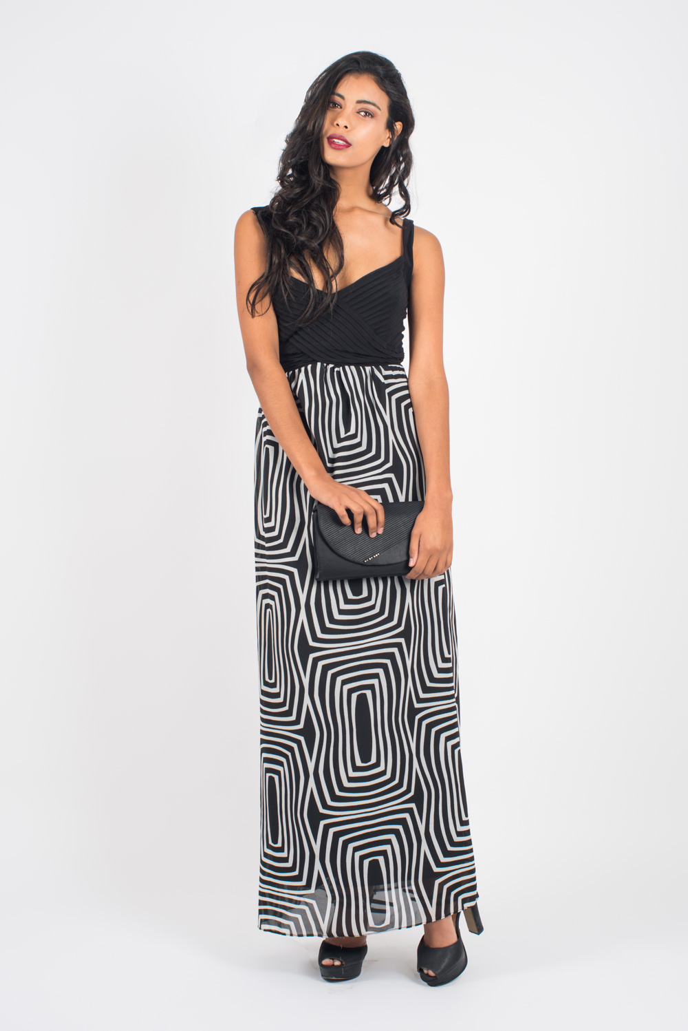 Vestido con falda en gasa estampada