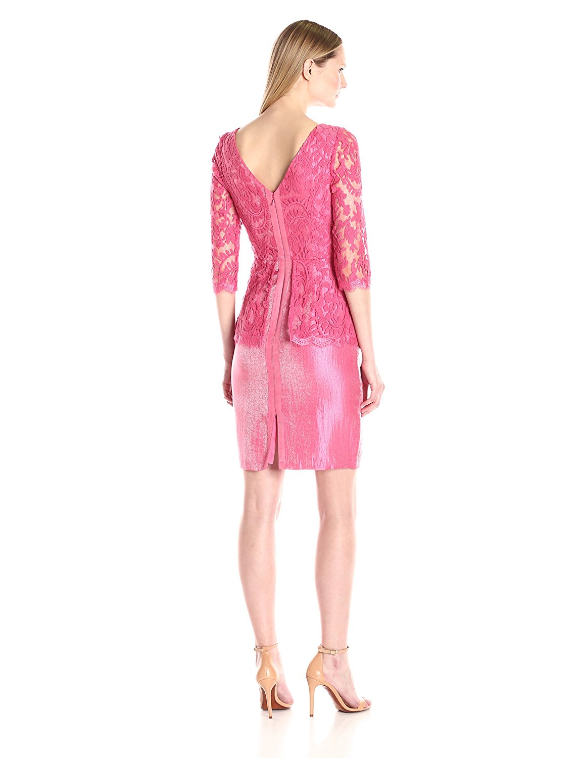 Vestido peplum con top de encaje y manga 3/4