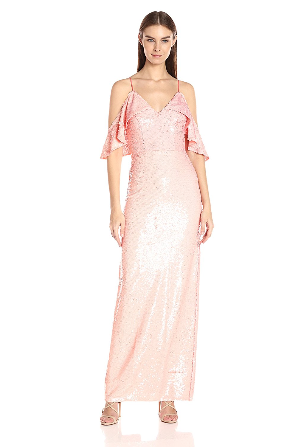 Vestido de lentejuelas cold shoulder con mangas caídas