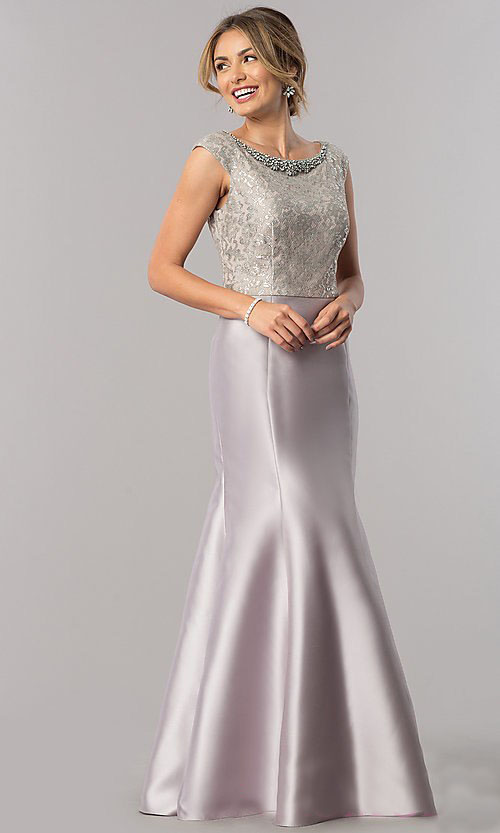 Vestido con top de encaje y falda en tafeta