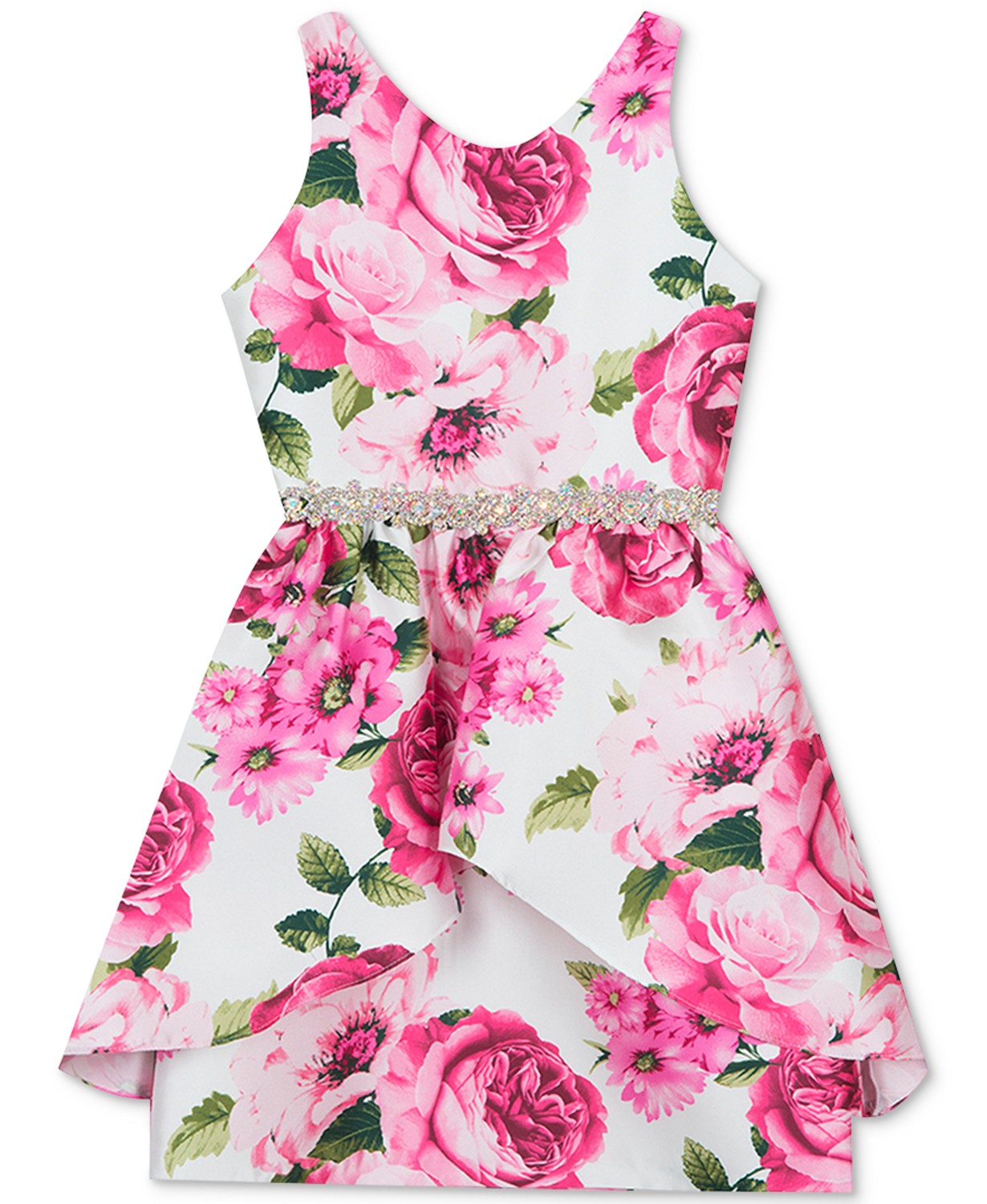Vestido floreado con bordado en cintura