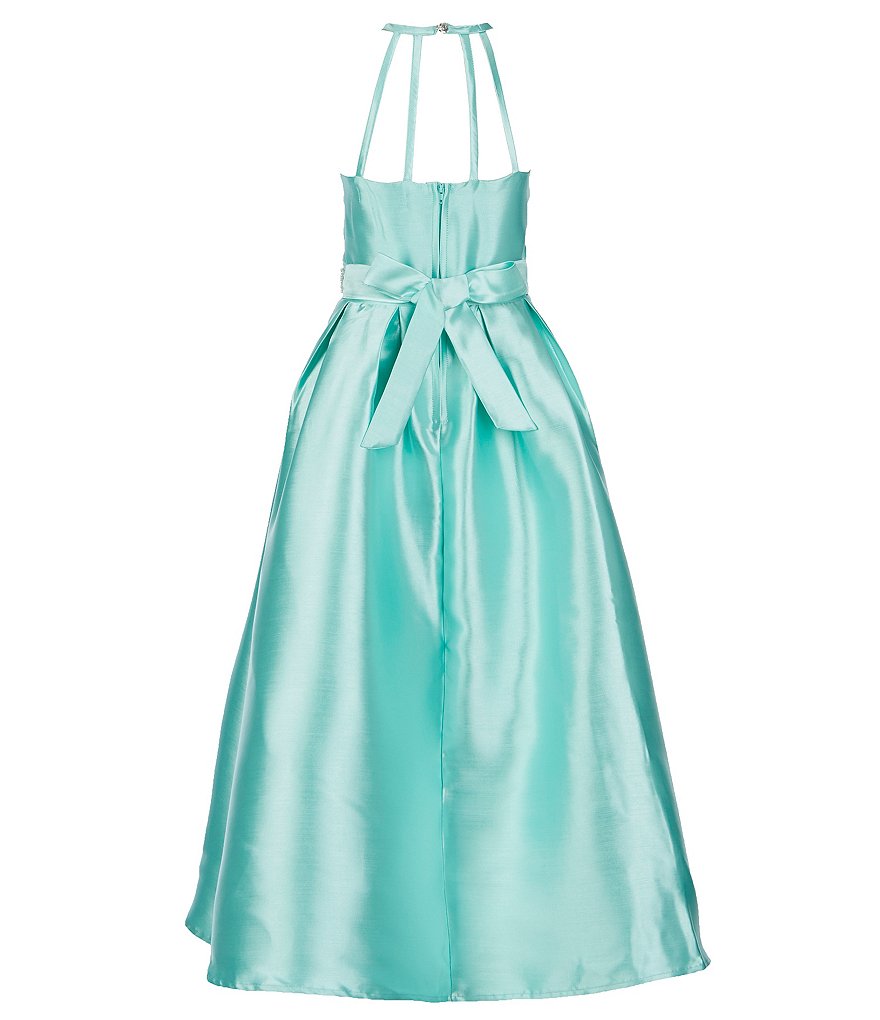 Vestido en tafeta con bordado en cintura