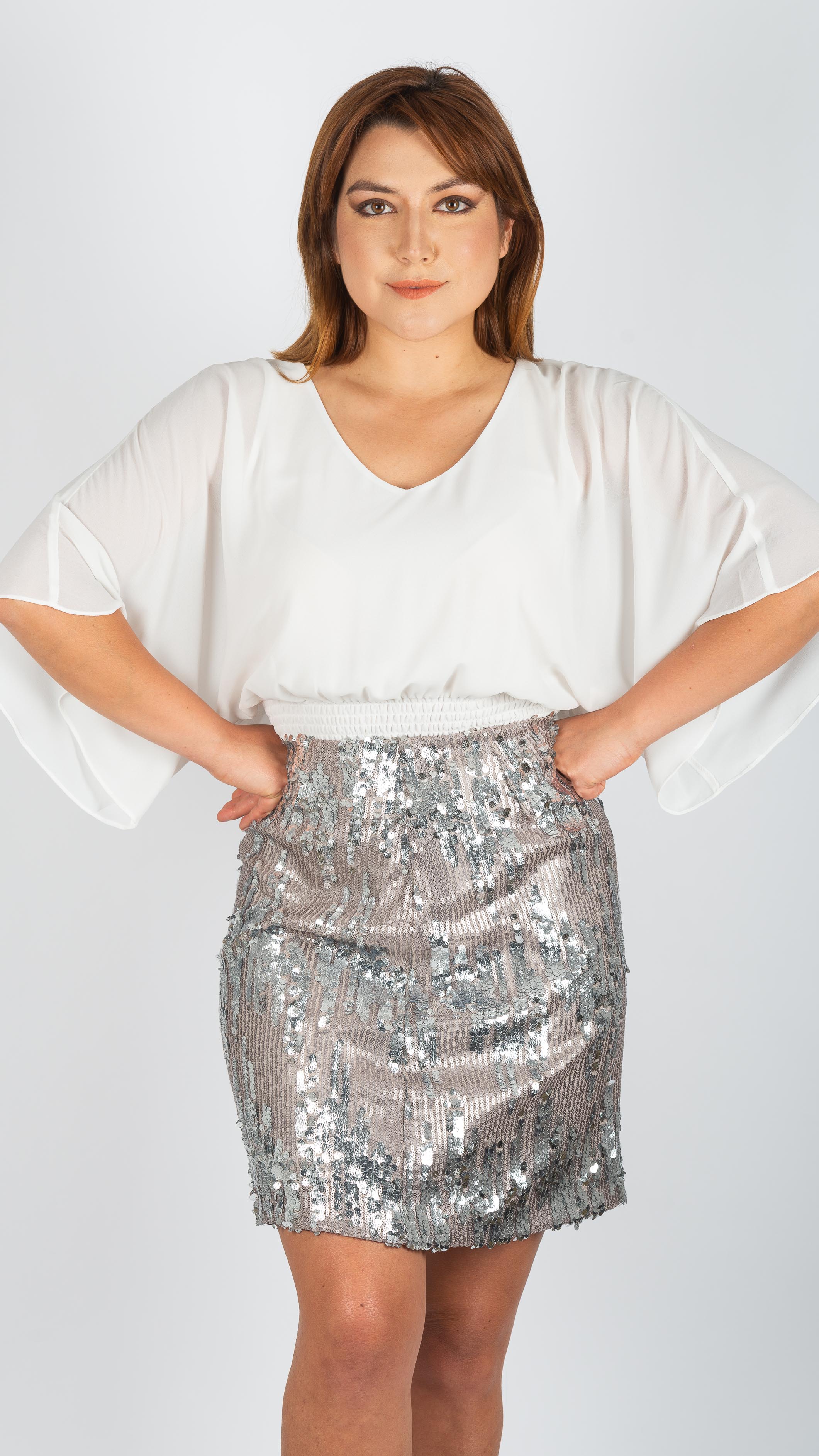 Pollera de lentejuelas plata