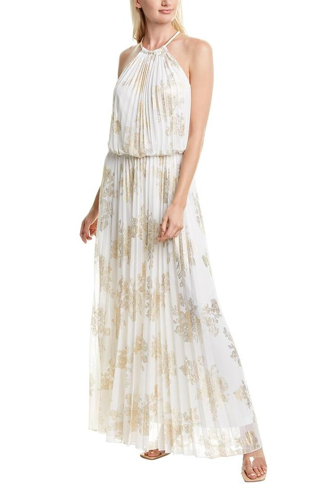 Vestido plisado con detalles en dorado