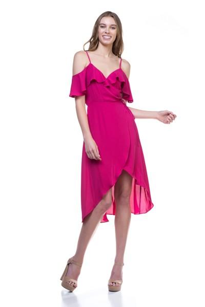 Vestido cold shoulder cruzado