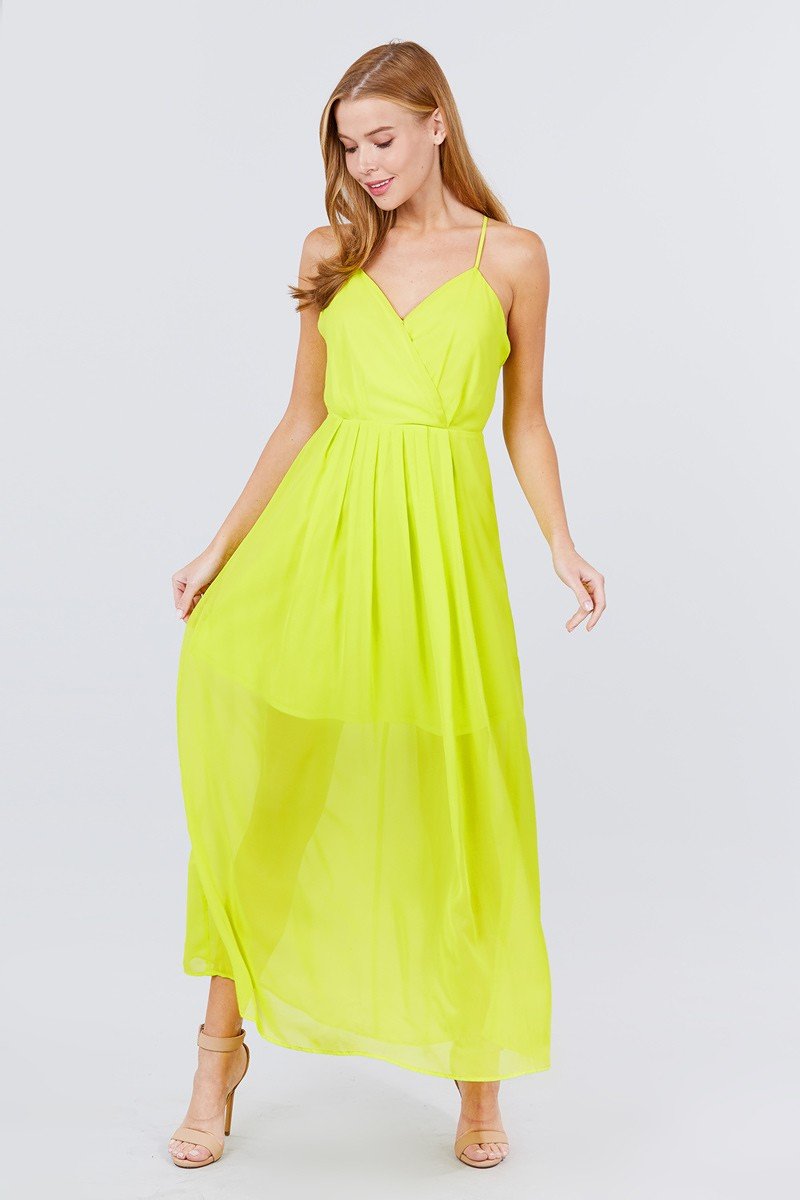 Vestido en gasa amarillo lima