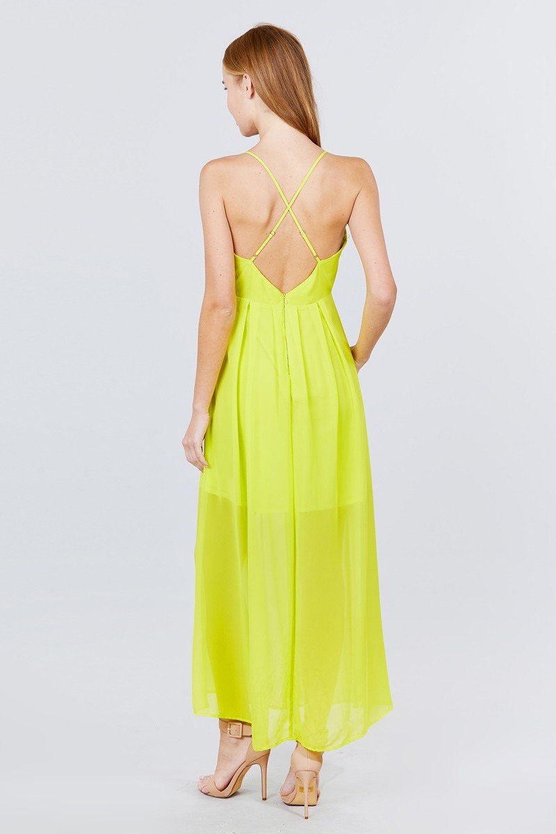 Vestido en gasa amarillo lima
