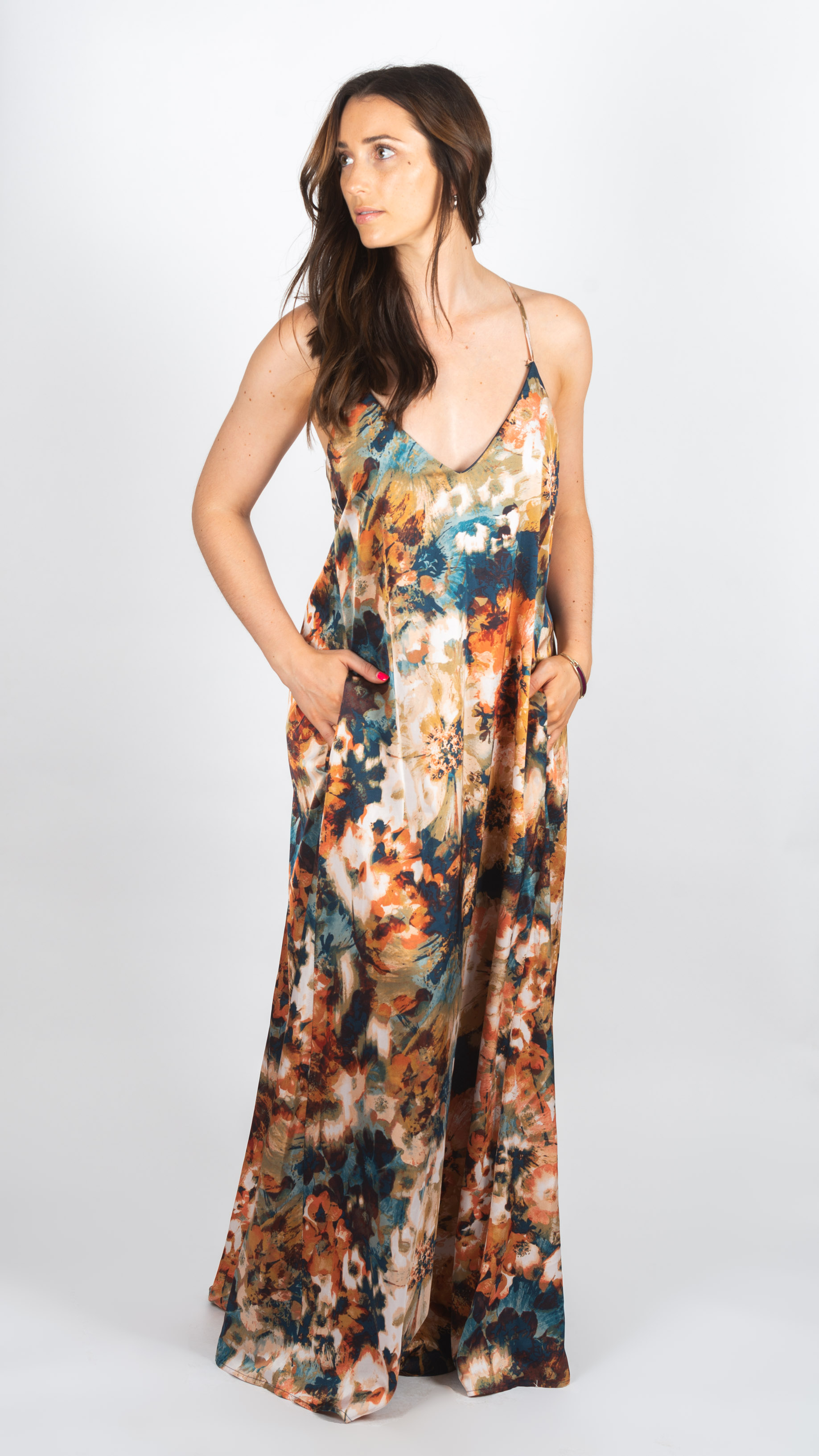 Vestido suelto estampado con bolsillos