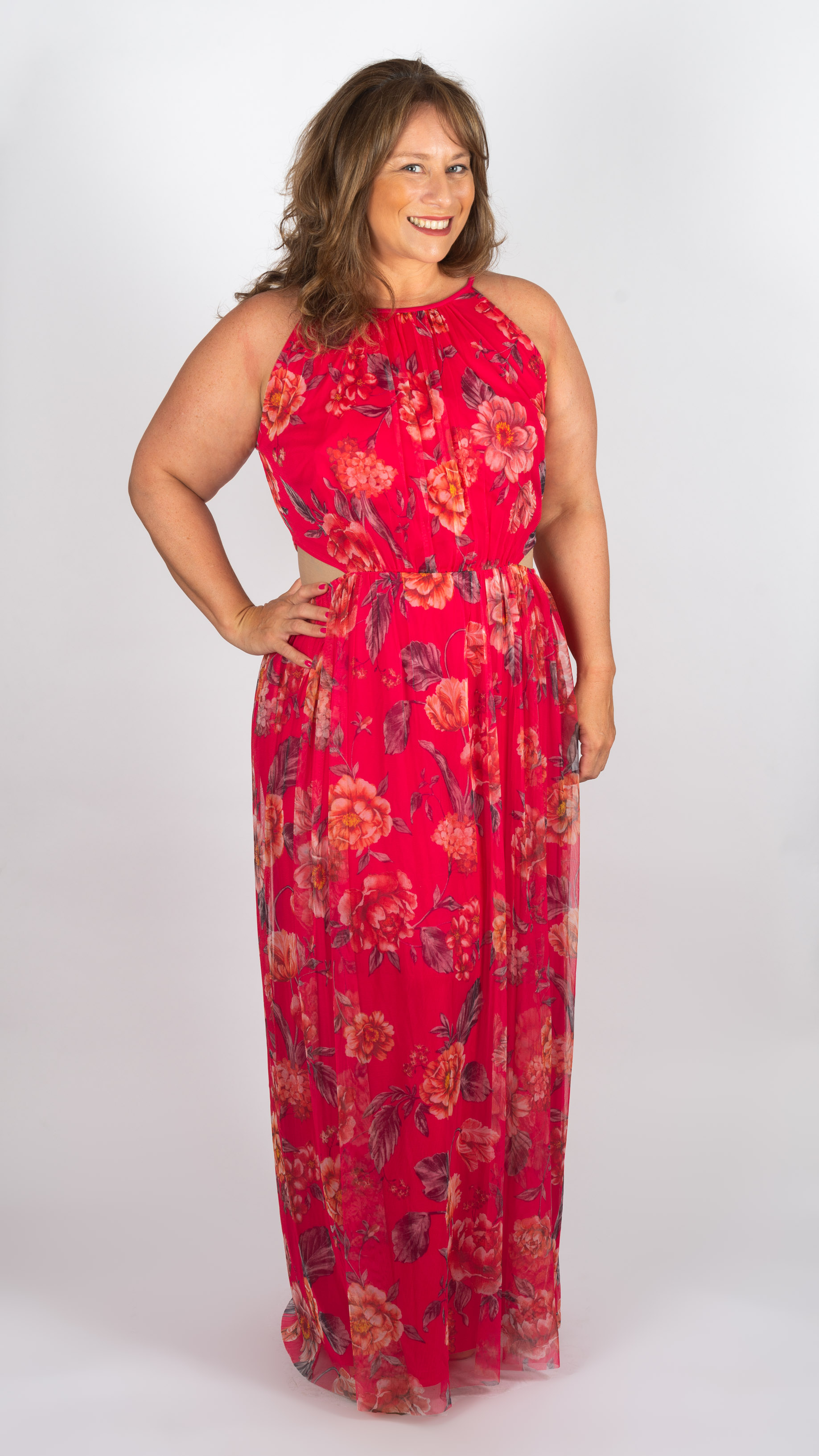 Vestido floreado con cortes en cintura