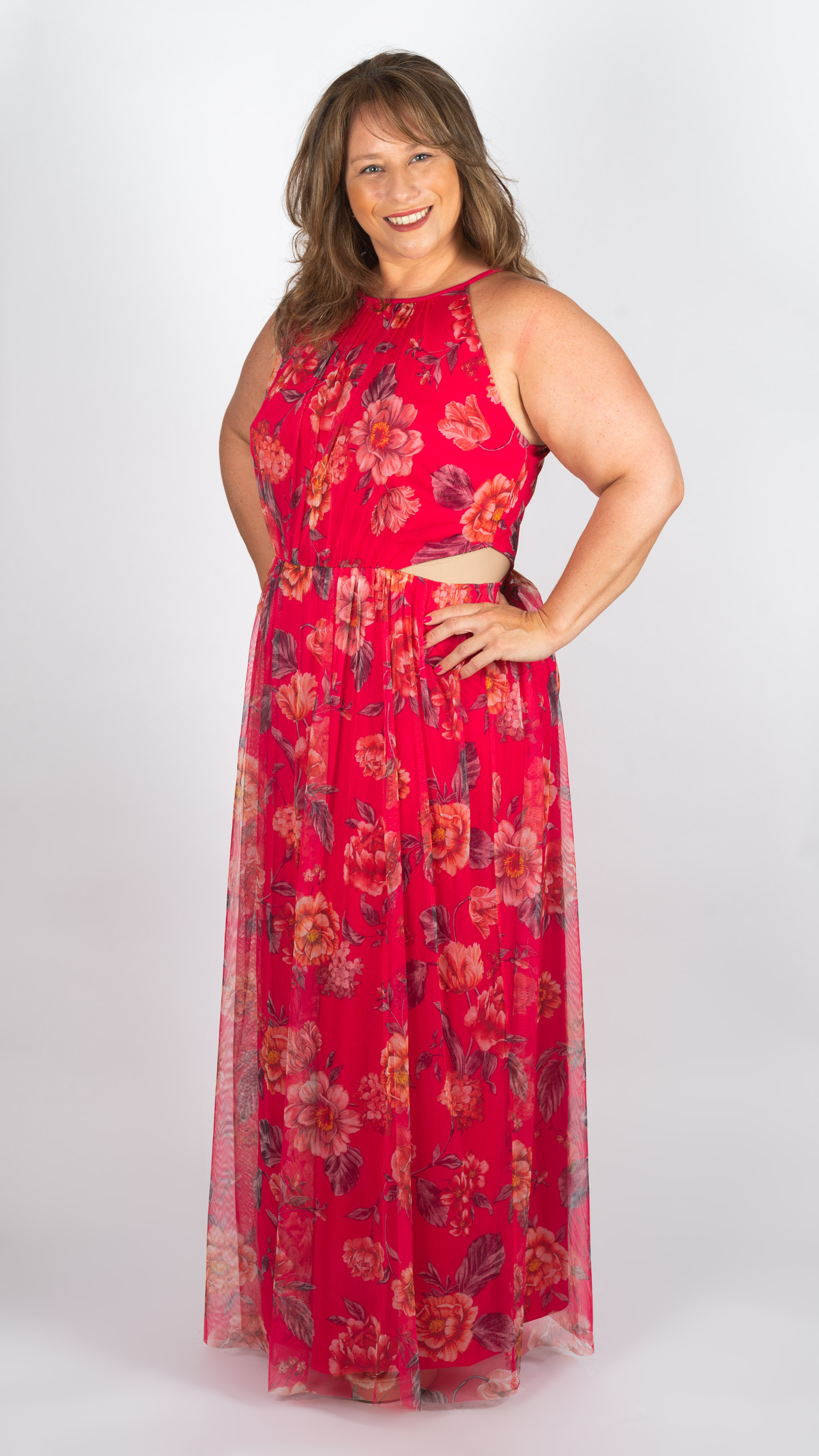 Vestido floreado con cortes en cintura