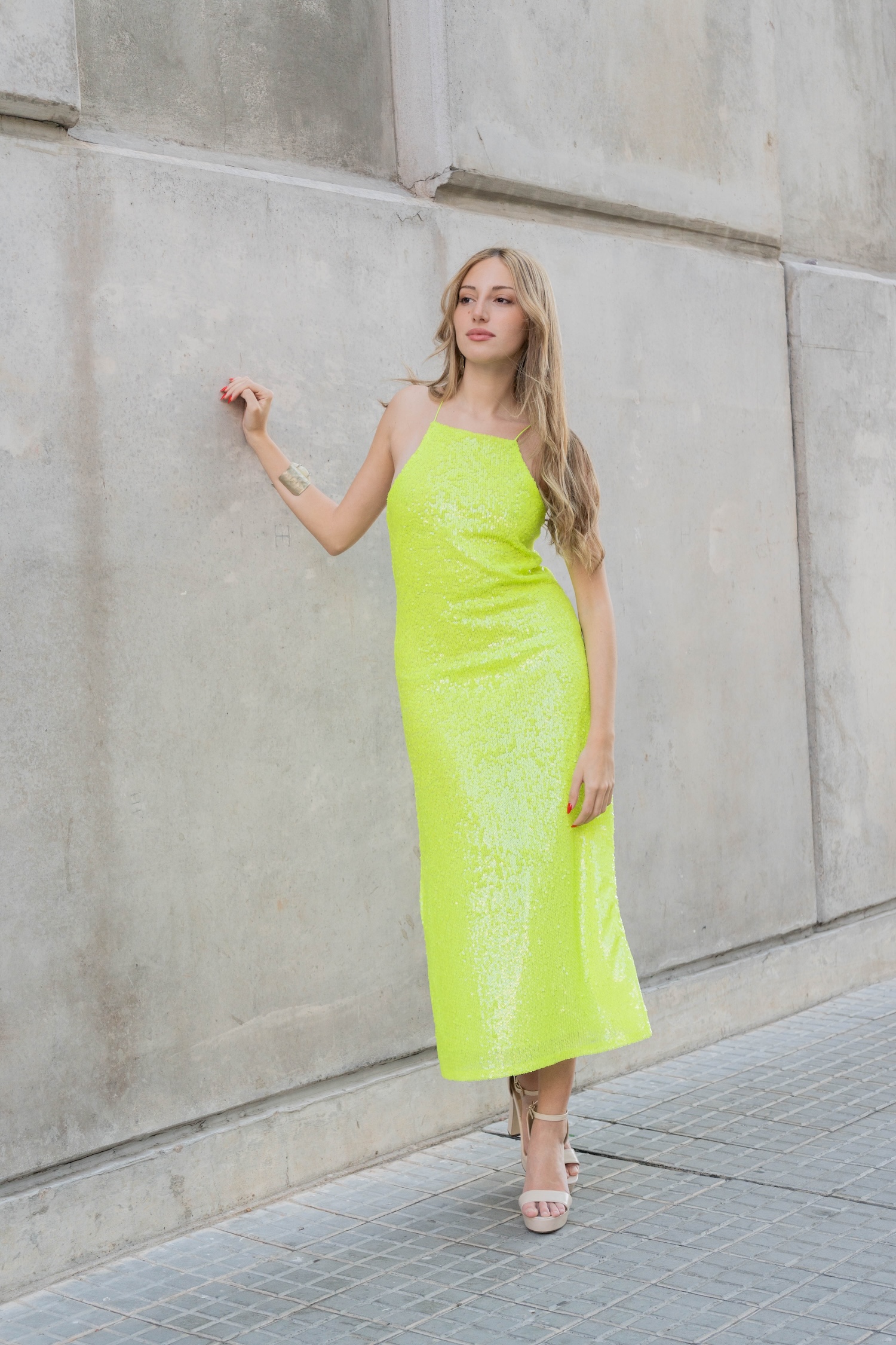 Vestido verde lima de lentejuelas