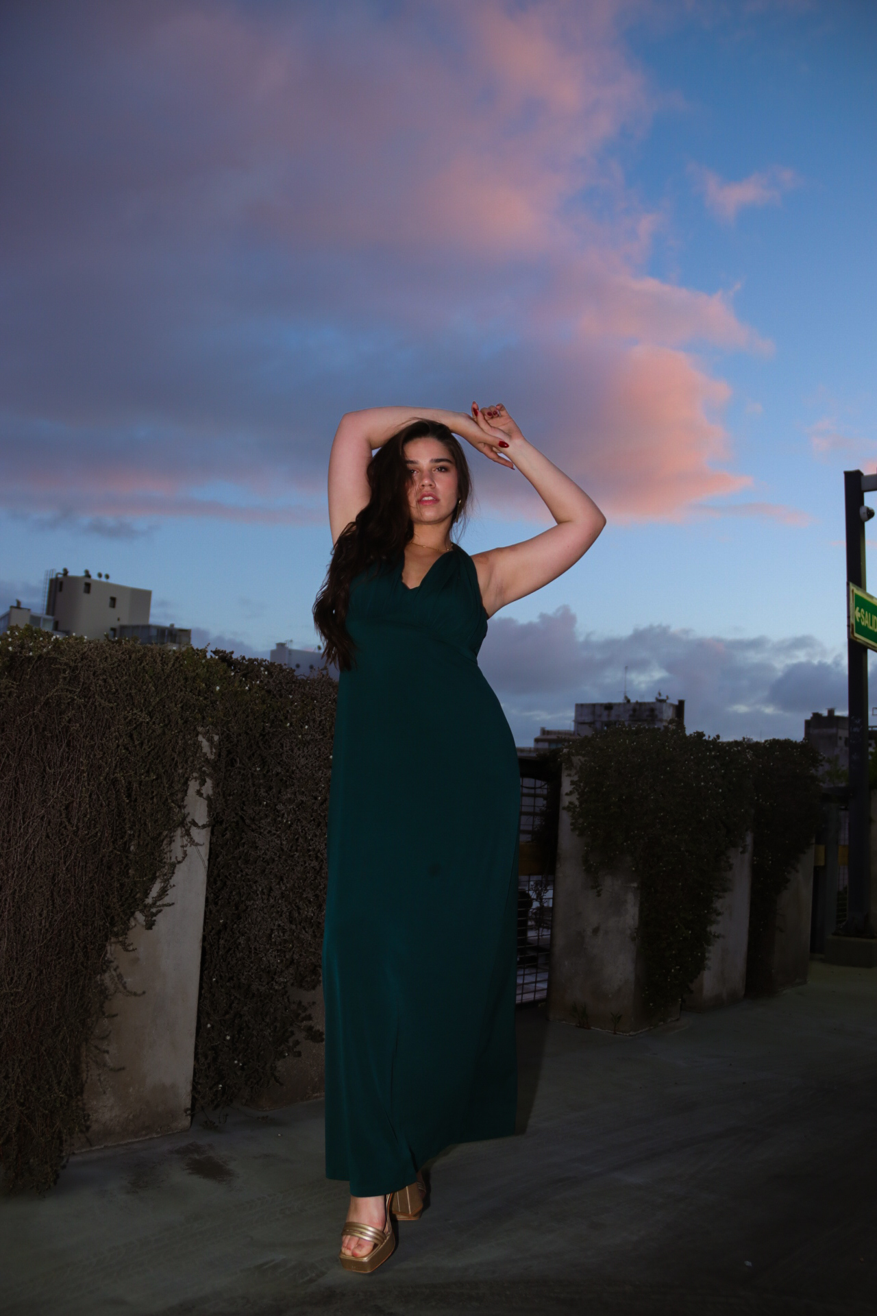 Vestido verde con doble bretel