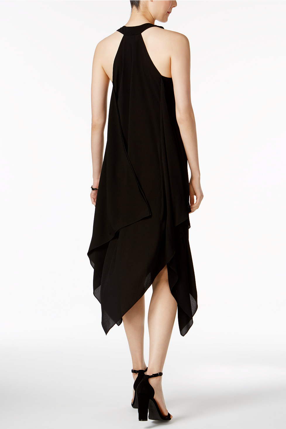 Vestido con bordado en escote y falda asimétrica