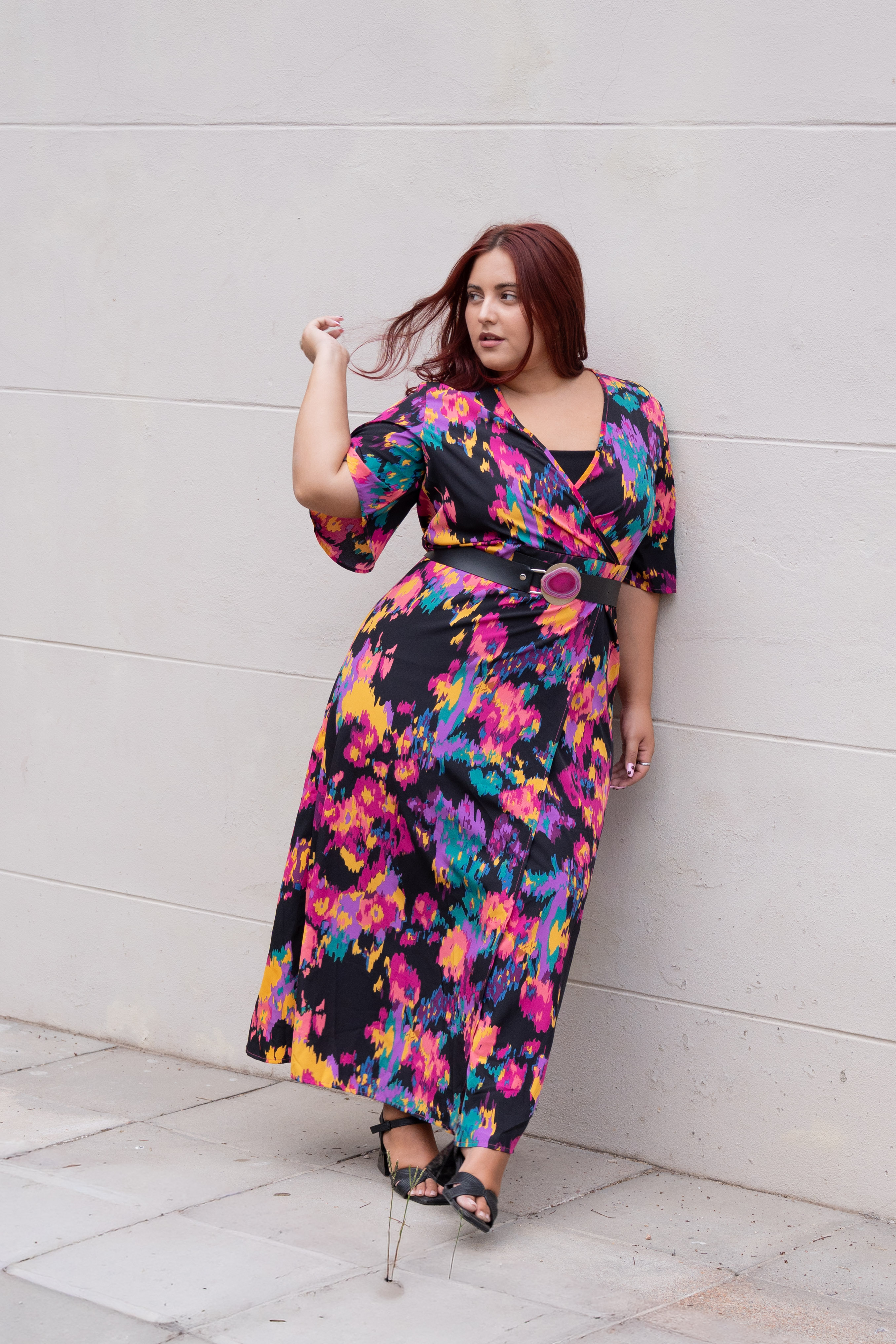 Vestido estampado manga 3/4