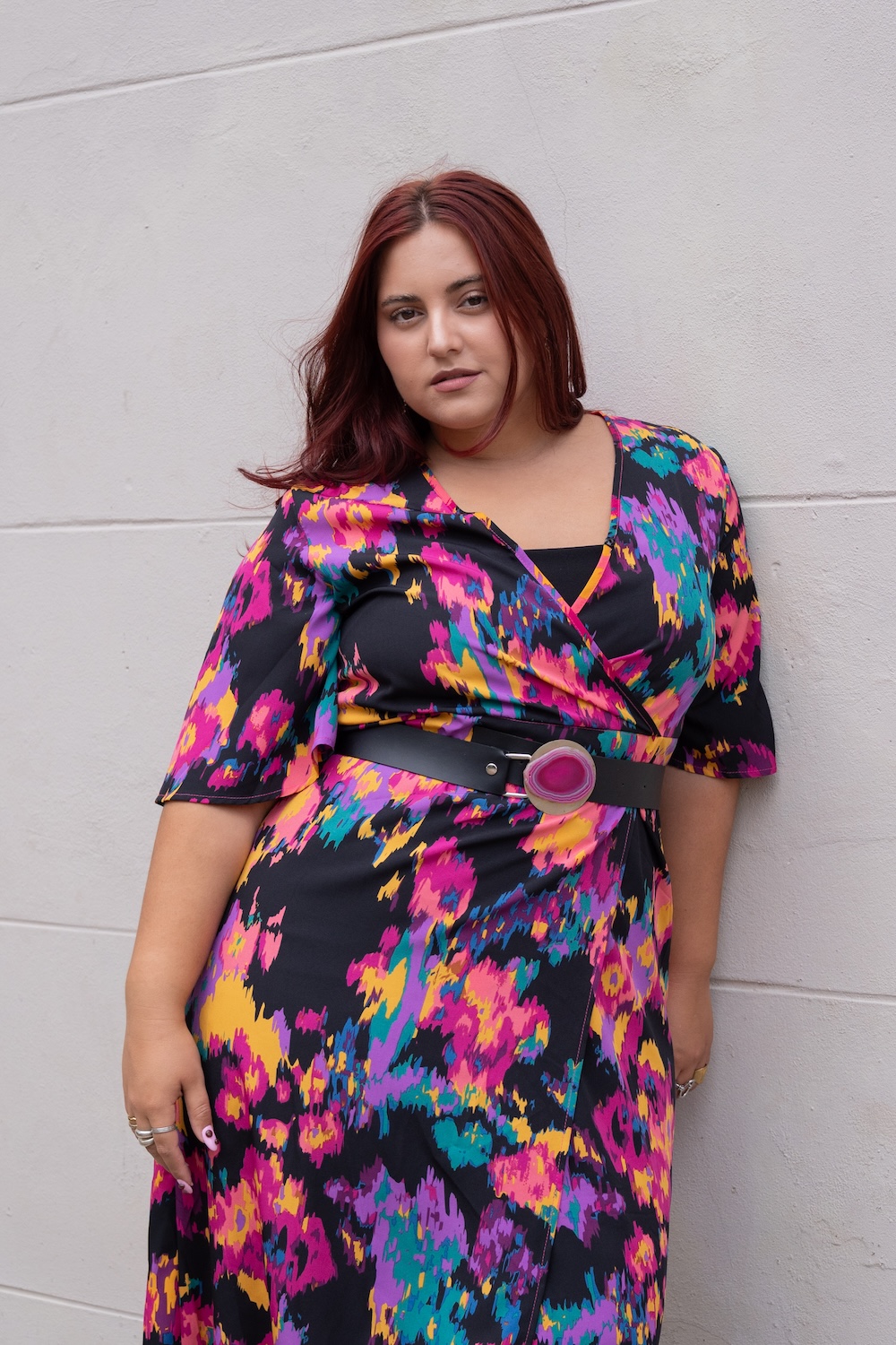 Vestido estampado manga 3/4