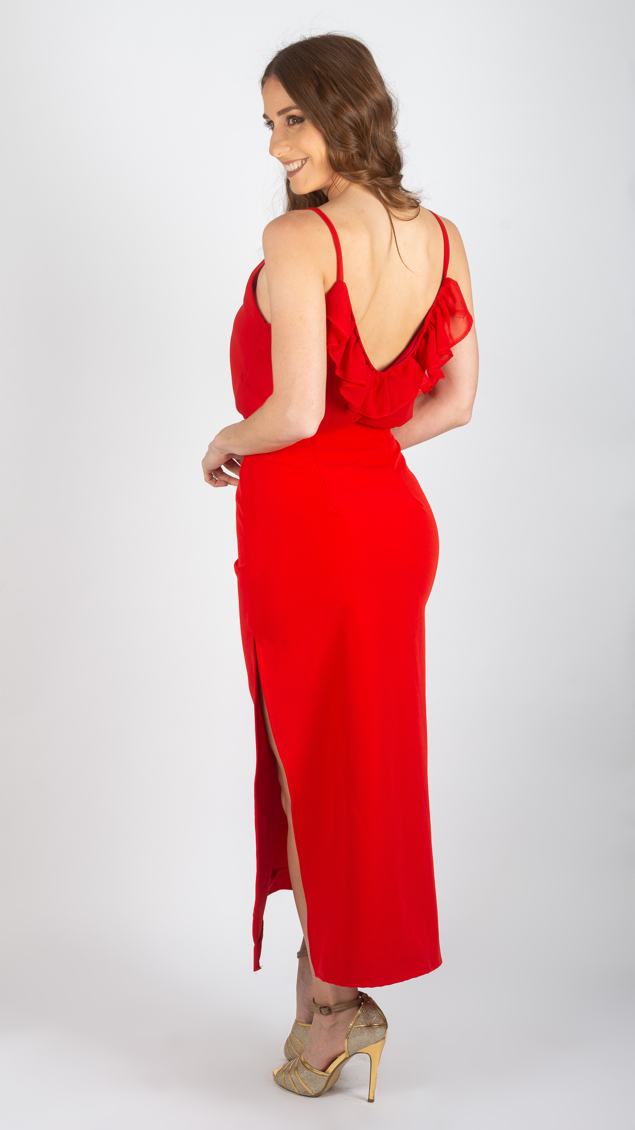 Top rojo con volado en espalda