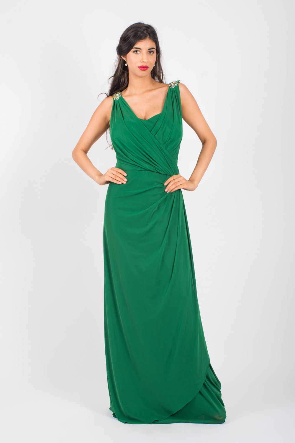 Vestido con top cruzado y bordado en hombros