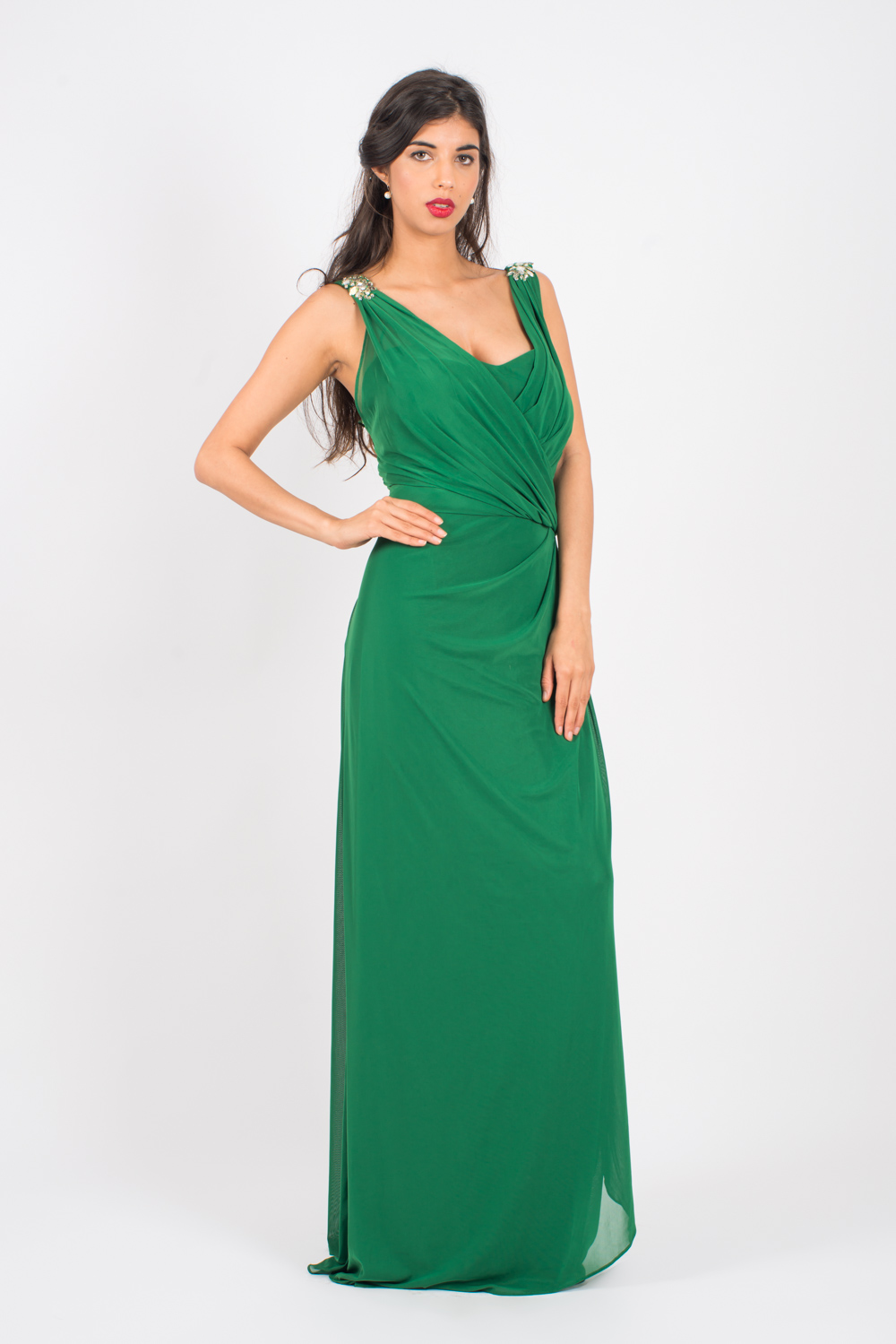 Vestido con top cruzado y bordado en hombros