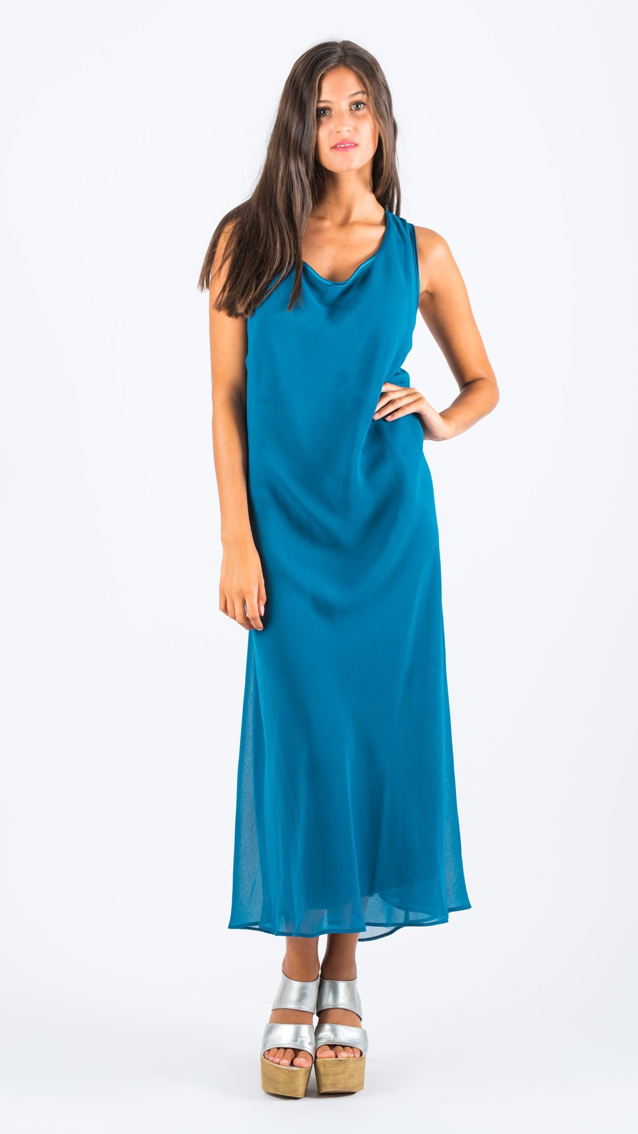 Vestido en gasa color petróleo