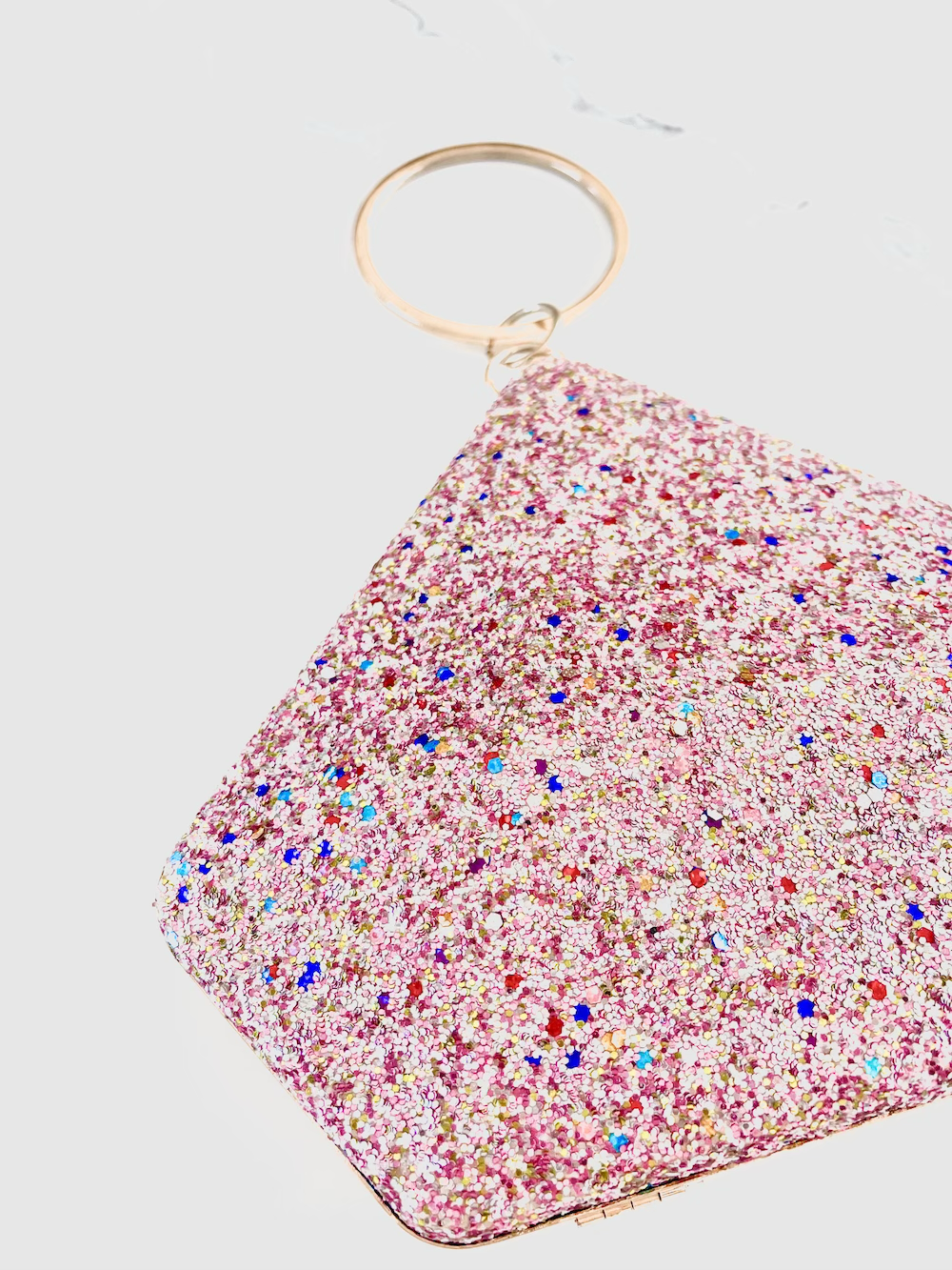 Cartera rosa glitter con aro