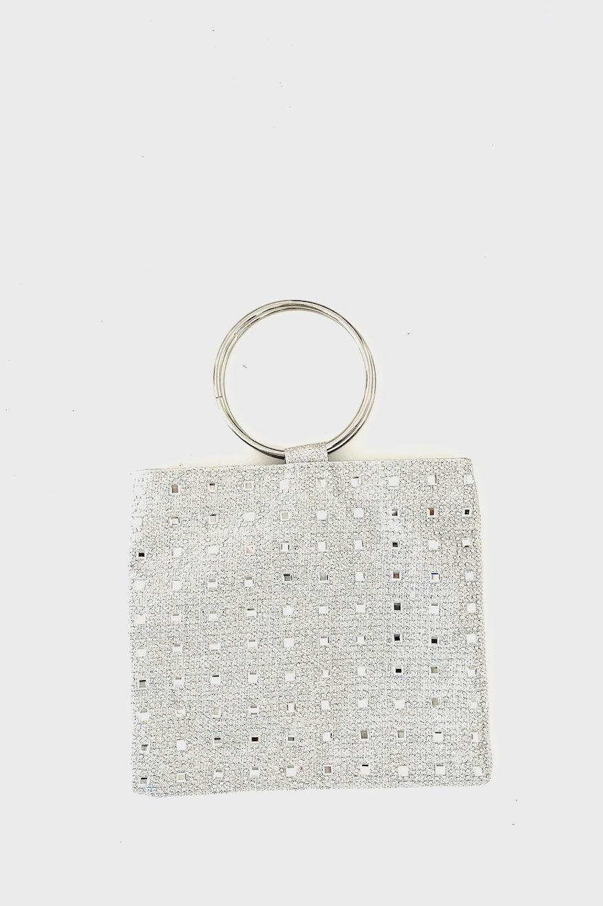 Cartera plata con aro y brillos